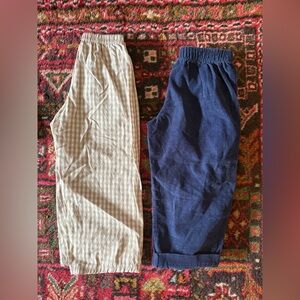 2 Pair of Elastic Waist Pants in Navy and Beige Gingham size 3T 100% cotton